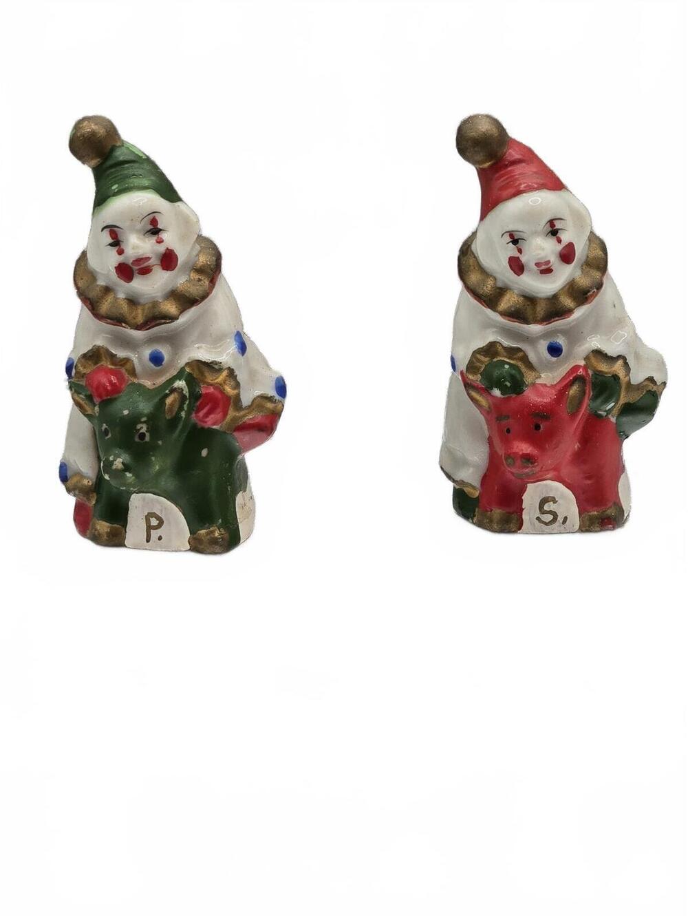 3" Vintage Clowns riding pigs Salt and Pepper Shakers Made in Japan